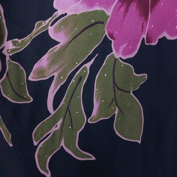 Eva Blue Dress Women 28 Black Floral Chiffon Beaded Asymmetrical Y2K Vintage NWT - Picture 7 of 14